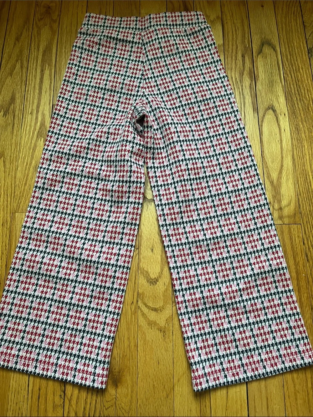 Old Navy Red Smocked Top with Pink & Black Patterned Wide-Leg Pants